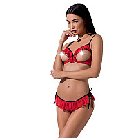 Комплект белья Passion Exclusive CHERRY SET OpenBra L/XL, red, открытый лиф, трусики-юбочка