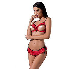 Комплект белья Passion Exclusive CHERRY SET OpenBra L/XL, red, открытый лиф, трусики-юбочка