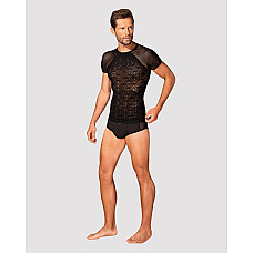 Мужская полупрозрачная футболка с орнаментом Obsessive T102 T-shirt S/M/L, черная