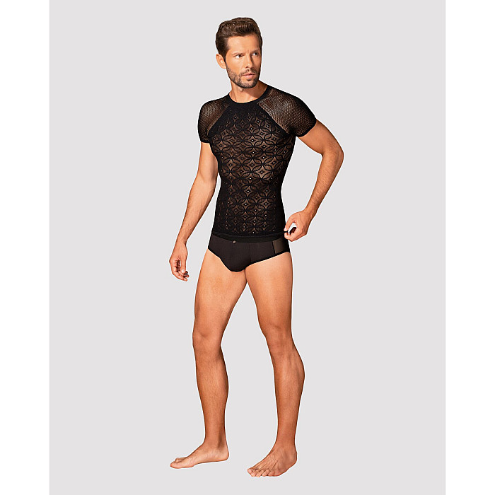 Мужская полупрозрачная футболка с орнаментом Obsessive T102 T-shirt S/M/L, черная