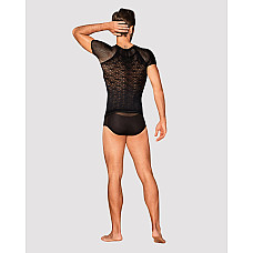 Мужская полупрозрачная футболка с орнаментом Obsessive T102 T-shirt S/M/L, черная