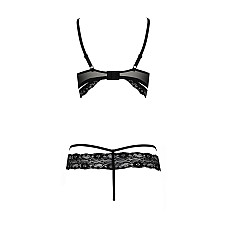 Комплект белья Passion Exclusive SARIA SET OpenBra XXL/XXXL, blac, стрэпы, откртый лиф, стринги