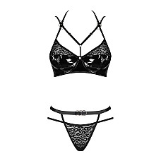 Эротический комплект под латекс со стрепами Obsessive Bagirela 2-pcs set L/XL, черный, под леопард,