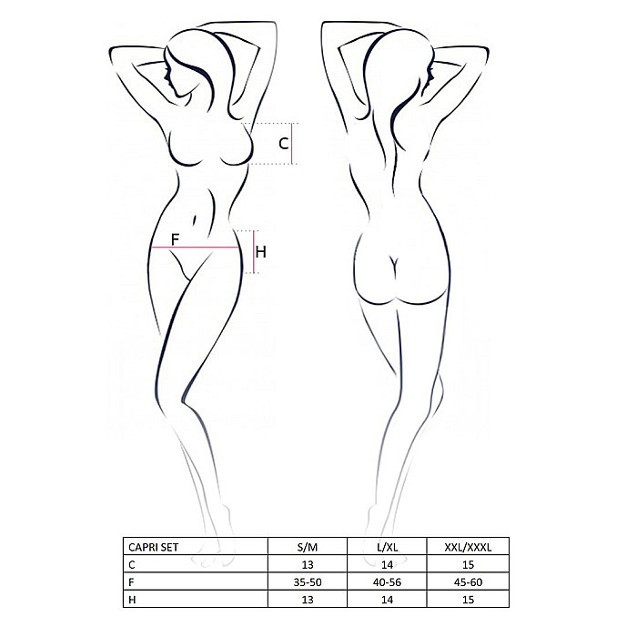 Комплект білизни під латекс Passion CAPRI SET L/XL, black, міні-бікіні, стрінги, пояс для панчох