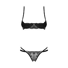Комплект Obsessive Nutris 2-pcs crotchless set, XS/S, лиф с открытыми чашками, трусики с доступом