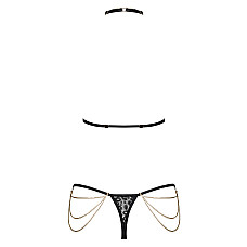 Комплект с цепочками Obsessive Pantheria 2-pcs set black L/XL, бюстгальтер, трусики