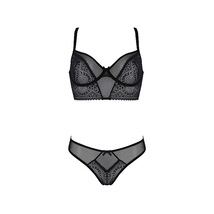 Комплект Passion DROSERA SET black, XXL/XXXL, сетка+кружево, бюстье и трусики танга