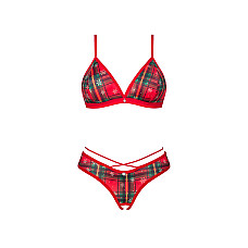 Комплект Obsessive Ms Merrilo 2-pcs set, XS/S, мягкий бюстгальтер и трусики с доступом и с помпоном