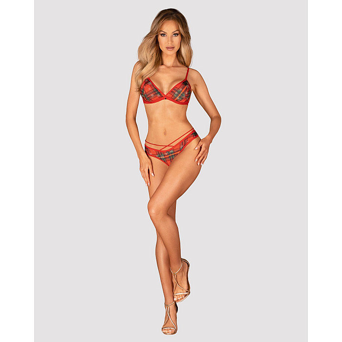 Комплект Obsessive Ms Merrilo 2-pcs set, XS/S, мягкий бюстгальтер и трусики с доступом и с помпоном