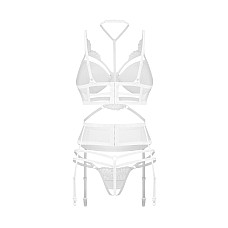 Комплект Obsessive Premisis White 3-pcs crotchless set S/M