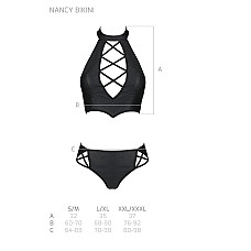 Комплект из эко-кожи Passion NANCY BIKINI XXL/XXXL, black, бра и трусики с имитацией шнуровки