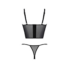 Комплект Passion KERRIA SET black, L/XL, сетка+кружево, бюстье и стринги