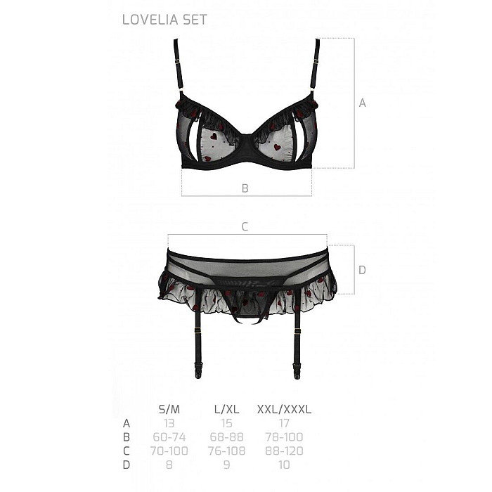 Сексуальный комплект с поясом для чулок Passion LOVELIA SET XXL/XXXL, black