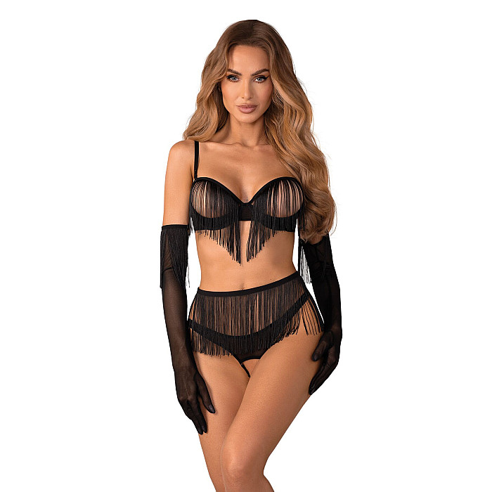 Комплект Obsessive Rossay Black 4-pcs crotchless set S/M