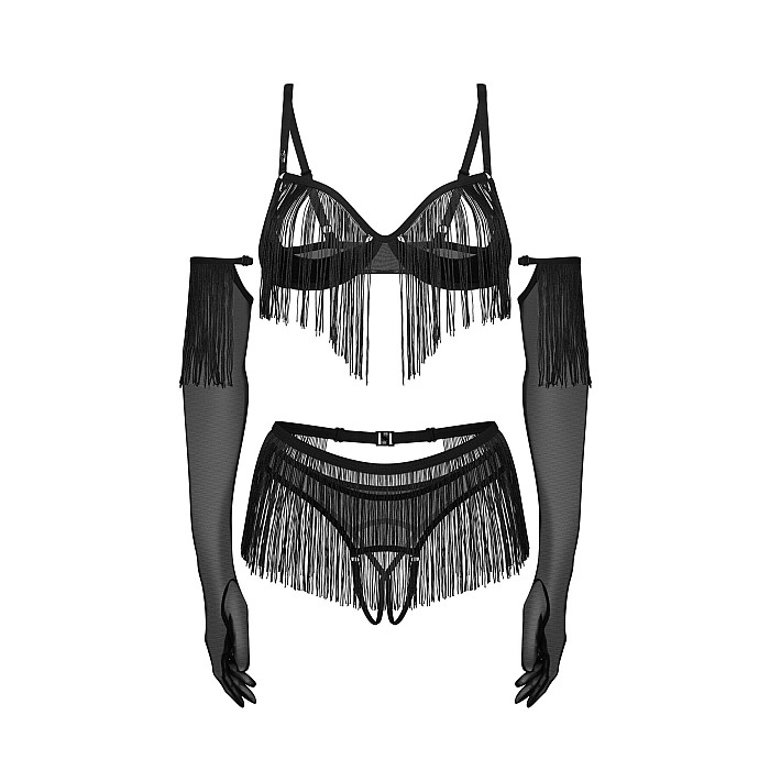 Комплект Obsessive Rossay Black 4-pcs crotchless set S/M