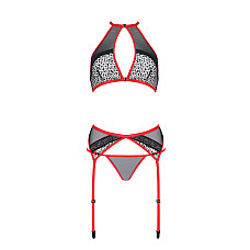 Комплект белья Passion SATARA SET XXL/XXXL red, топ, пояс для чулок, стринги