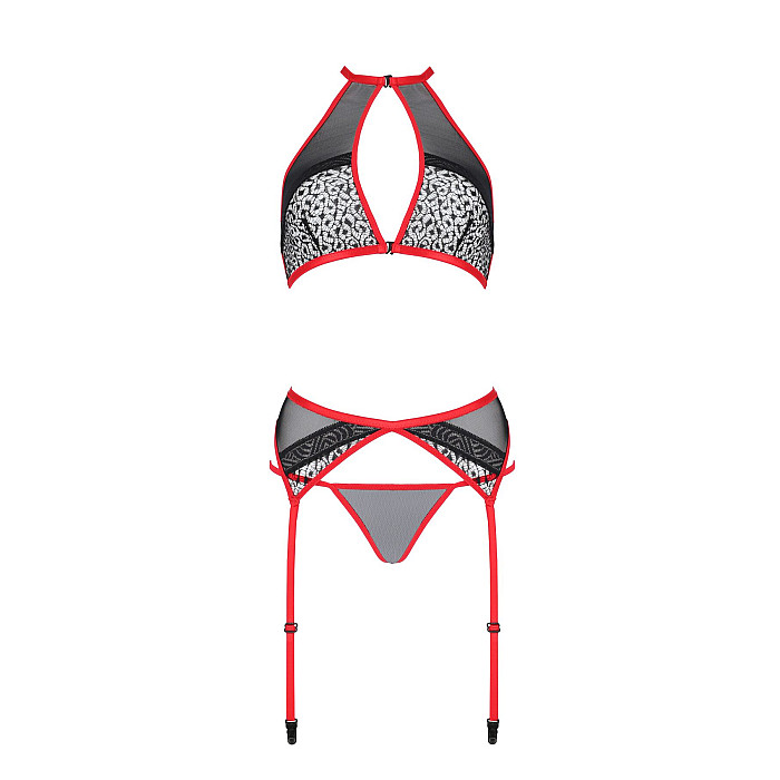 Комплект белья Passion SATARA SET XXL/XXXL red, топ, пояс для чулок, стринги