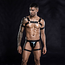 Эротический комплект для мужчин трусы + портупея One Size Black