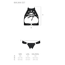 Комплект, открытый топ и трусики из эко-кожи с люверсами Passion MALWIA SET with Open Bra L/XL black