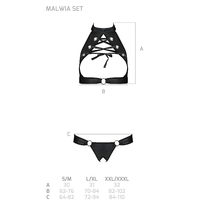 Комплект, открытый топ и трусики из эко-кожи с люверсами Passion MALWIA SET with Open Bra L/XL black