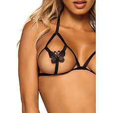 Эротический комплект с открытой чашкой Leg Avenue Open cup bra and pearl panty One Size Black