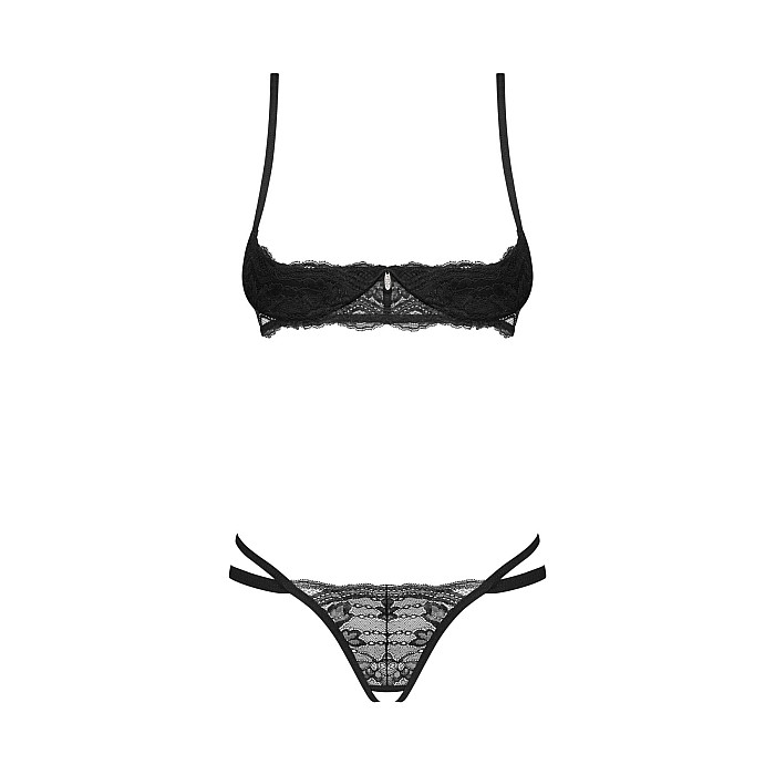 Комплект Obsessive Nutris 2-pcs crotchless set, M/L, лиф с открытыми чашками, трусики с доступом
