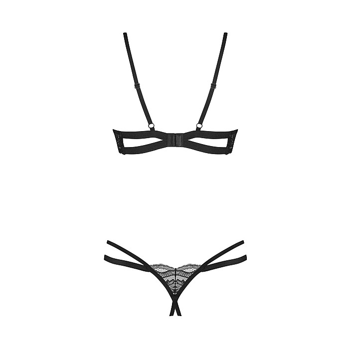 Комплект Obsessive Nutris 2-pcs crotchless set, M/L, лиф с открытыми чашками, трусики с доступом