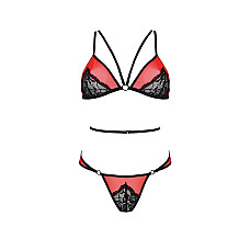 Комплект белья Passion PEONIA SET L/XL red, бра, трусики