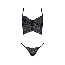Комплект Passion KERRIA SET black, S/M, сетка+кружево, бюстье и стринги