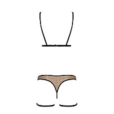 Эротический комплект нижнего белья Passion GABI SET L/XL beige, трусики с гартерами