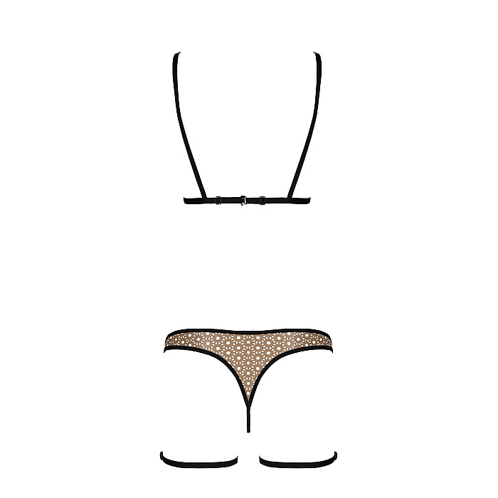 Еротичний комплект спідньої білизни Passion GABI SET L/XL beige, трусики з гартерами