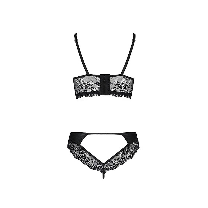 Комплект з еко-шкіри та мережива Passion LOONA SET L/XL, black, бра і трусики