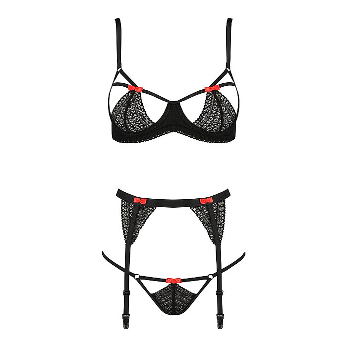 Распродажа!!! Комплект белья PERDITA SET black L/XL - Passion: стрэпы: лиф, стринги и пояс для чулок