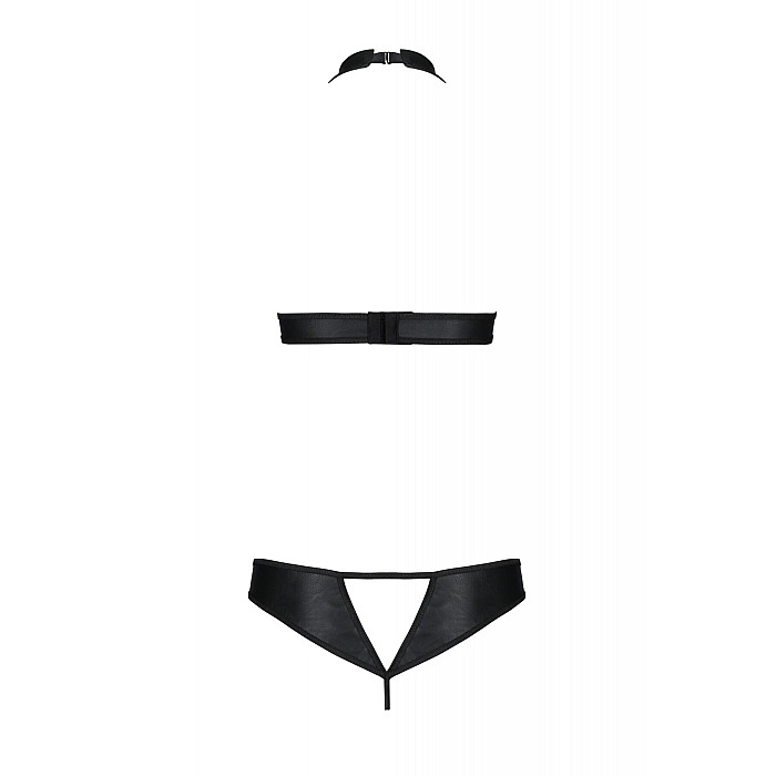 Комплект із екошкіри Passion MALWIA SET with Open Bra 4XL/5XL black, топ та трусики з люверсами