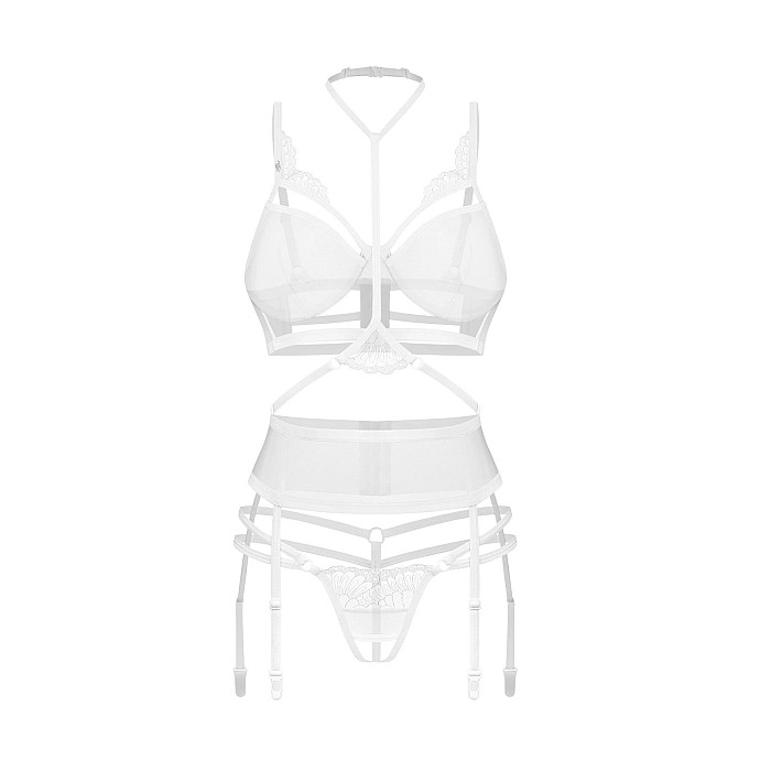Комплект Obsessive Premisis White 3-pcs crotchless set 2XL/3X