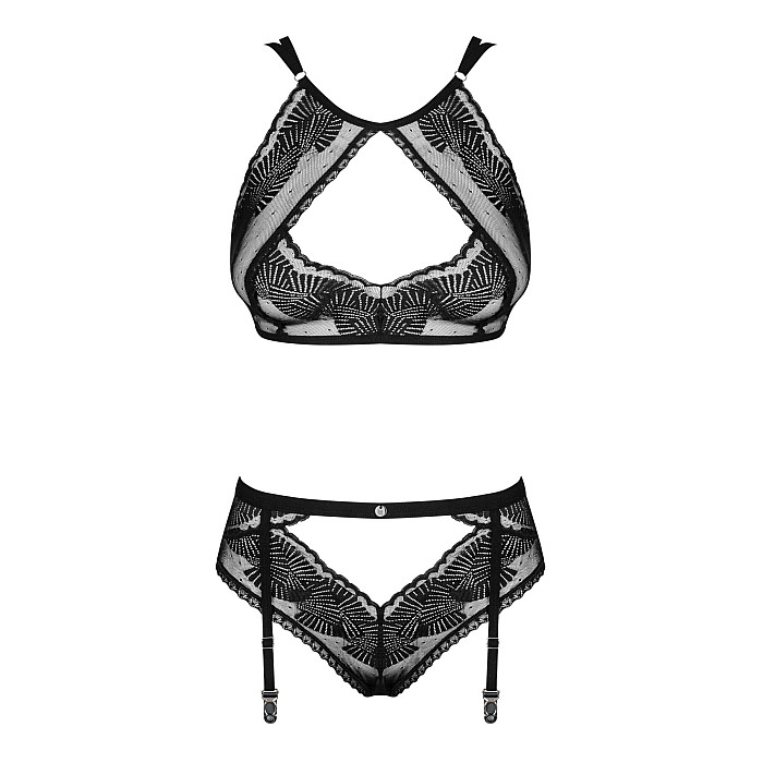 Комплект Obsessive Allastia 2-pcs set black S/M, регулируемые бретели, многоуровневая застежка