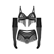 Комплект Obsessive Rossay Black 4-pcs crotchless set 2XL/3XL