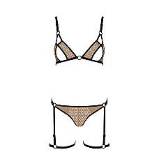 Эротический комплект нижнего белья Passion GABI SET S/M beige, трусики с гартерами