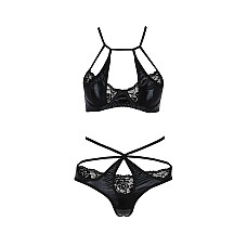 Комплект белья Passion Exclusive NAVEL SET XXL/XXXL, black, трусики и лиф с элементами под латекс