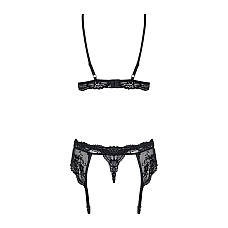 Кружевной комплект белья Obsessive 810-SEG-1 S/M Black, бюстгальтер, стринги, пояс для чулок