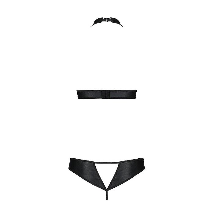 Комплект открытый топ и трусики из эко-кожи с люверсами Passion MALWIA SET Open Bra XXL/XXXL black