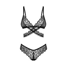 Комплект Obsessive Blomentis 2-pcs set, XS/S, кружевной, лиф с завязками на спине, трусики-слипы