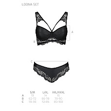 Комплект из эко-кожи с кружевом Passion LOONA SET S/M, black, бра и трусики