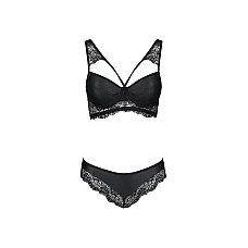 Комплект из эко-кожи с кружевом Passion LOONA SET S/M, black, бра и трусики