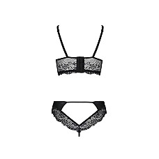 Комплект из эко-кожи с кружевом Passion LOONA SET S/M, black, бра и трусики
