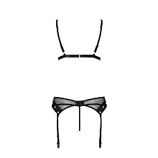 Комплект белья Passion NESSY SET S/M black, бюстгальтер, пояс для чулок, стринги