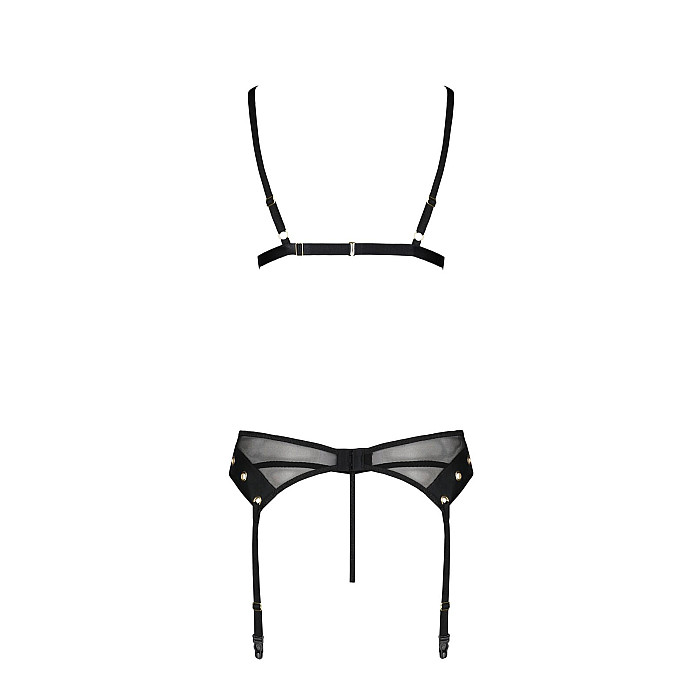 Комплект білизни Passion NESSY SET S/M black, бюстгальтер, пояс для панчіх, стрінги