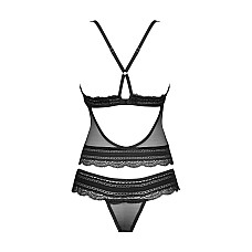Полупрозрачный набор с украшениями Obsessive Ivannes top & thong S/M, черный, топ и танга