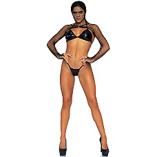 Комплект белья Leg Avenue Bikini top, g-string & shrug One size Black, фетиш-болеро, лиф, стринги