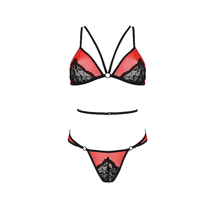 Комплект белья Passion PEONIA SET XXL/XXXL red, бра, трусики